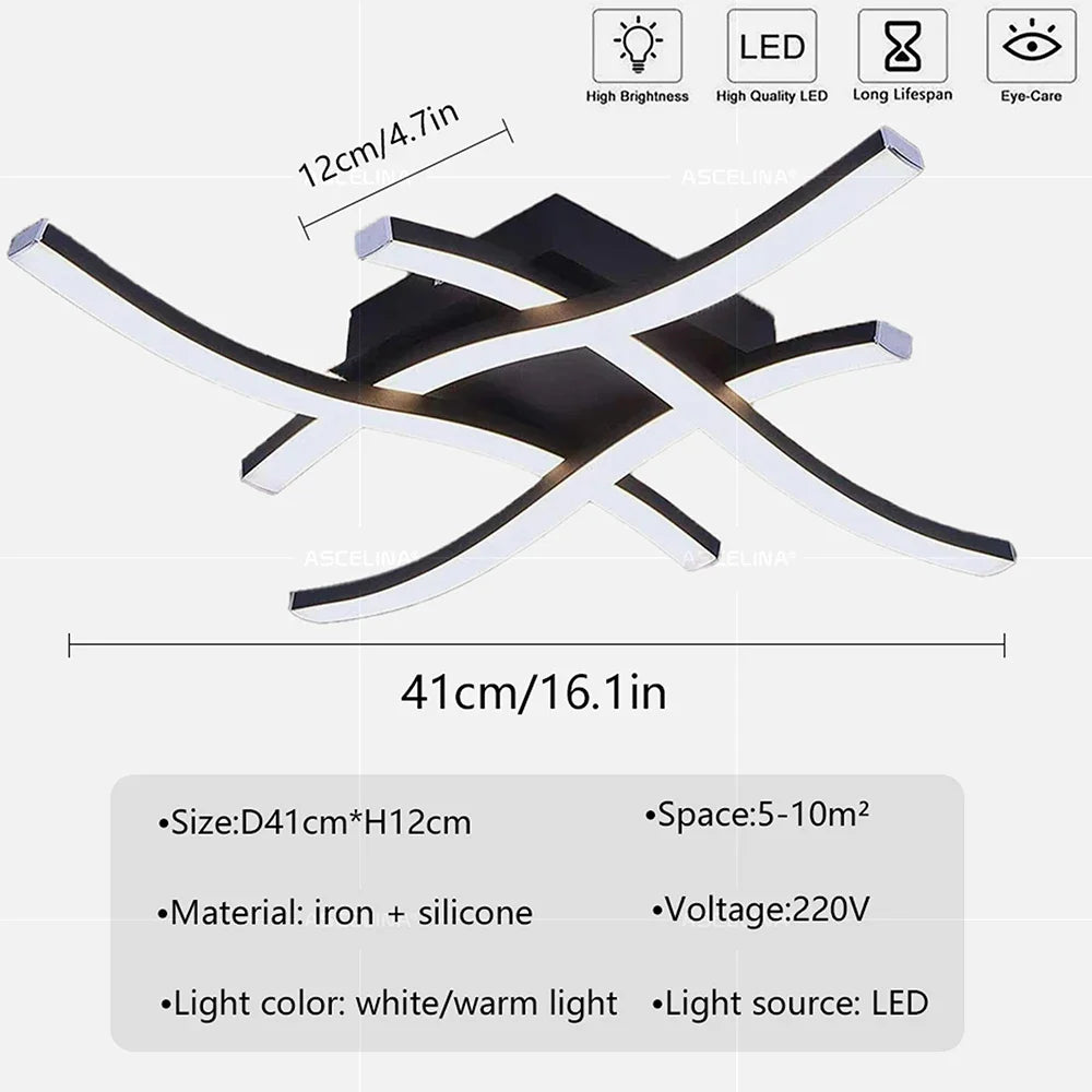 Modern LED Ceiling Light Long Wave Lamp Living Room