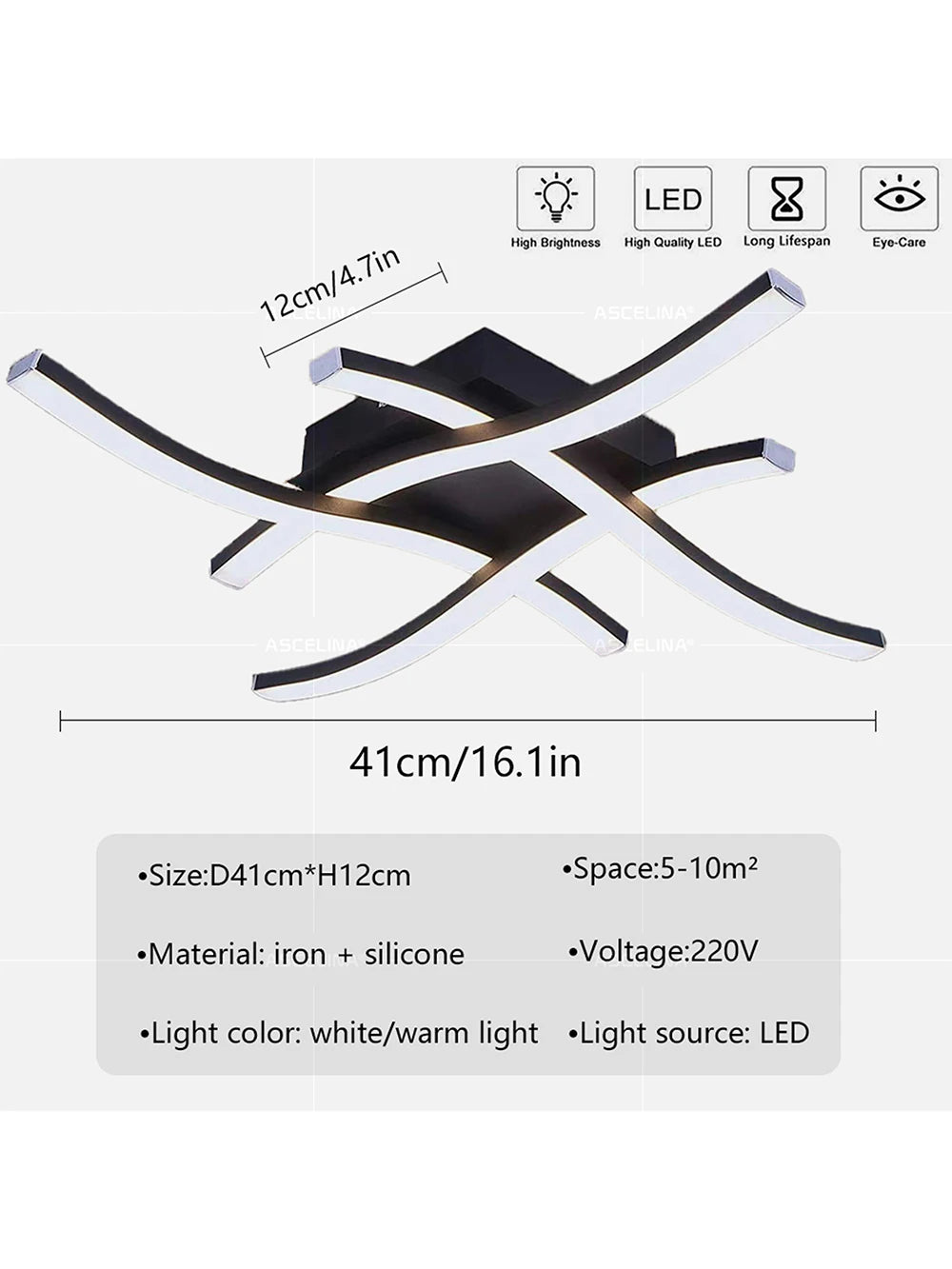 Modern LED Ceiling Light Long Wave Lamp Living Room