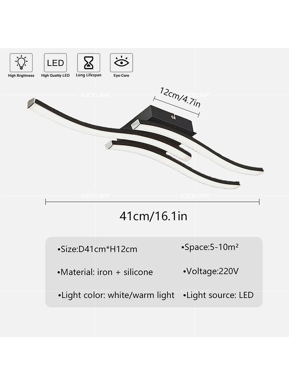 Modern LED Ceiling Light Long Wave Lamp Living Room