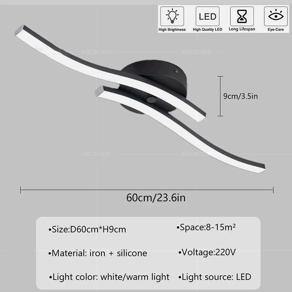 Modern LED Ceiling Light Long Wave Lamp Living Room