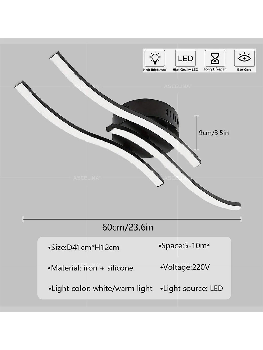 Modern LED Ceiling Light Long Wave Lamp Living Room