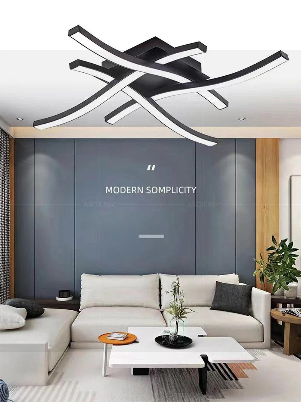 Modern LED Ceiling Light Long Wave Lamp Living Room