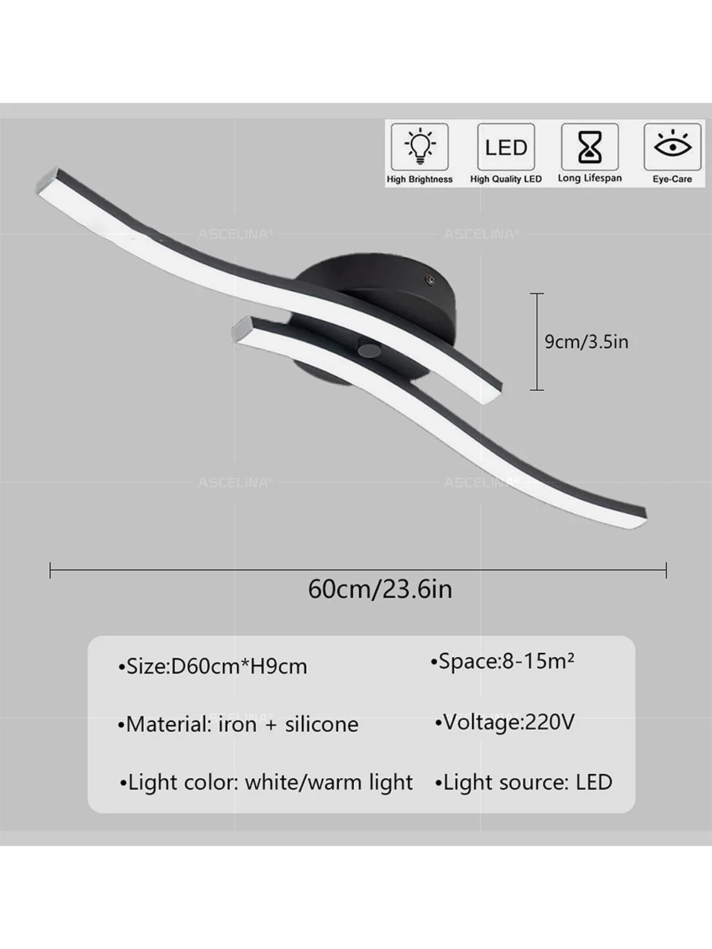 Modern LED Ceiling Light Long Wave Lamp Living Room