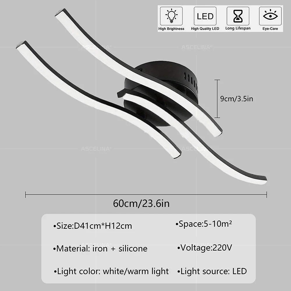 Modern LED Ceiling Light Long Wave Lamp Living Room