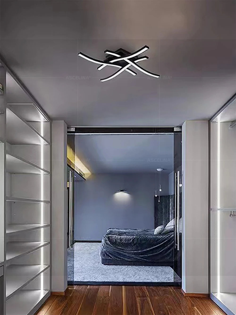 Modern LED Ceiling Light Long Wave Lamp Living Room