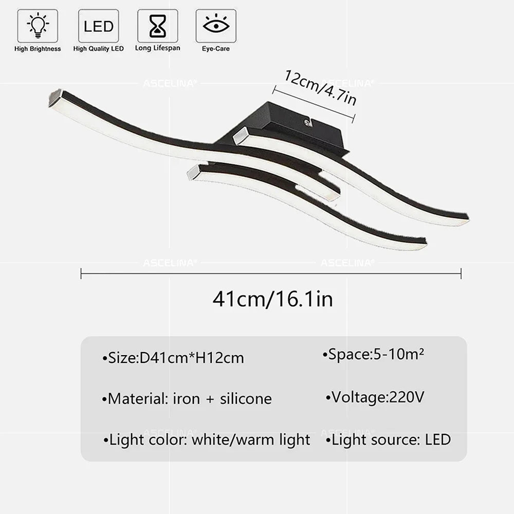 Modern LED Ceiling Light Long Wave Lamp Living Room